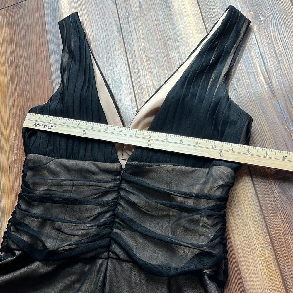 JS Boutique Black V Neck MIDI Black / Nude Sheer Cocktail Dress - Picture 7 of 10